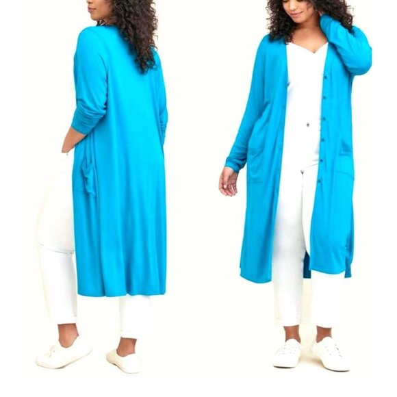 Torrid Super Soft Knit Longline Cardigan Duster Size 2X Snap Button Turquoise - Picture 1 of 8